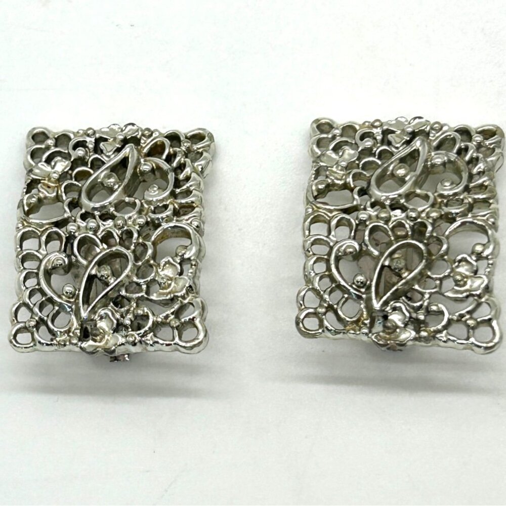 Silver-tone Statement Earring & Bracelet Set Paisley Filigree Panel Design - Picture 7 of 14